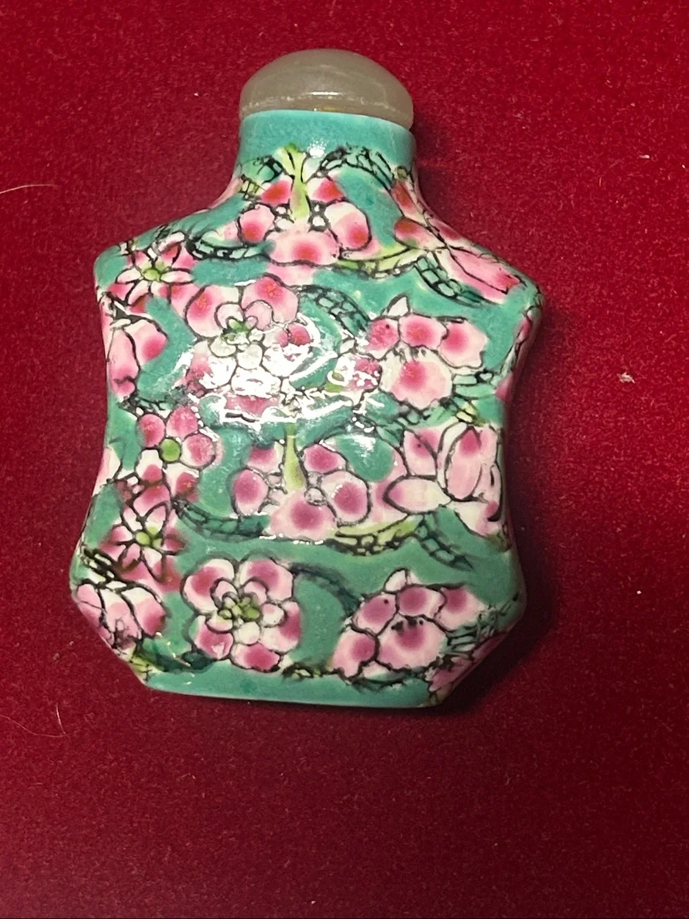 Decorative Floral Cloisonné Accent Bottles - Pink Floral on Red & Teal